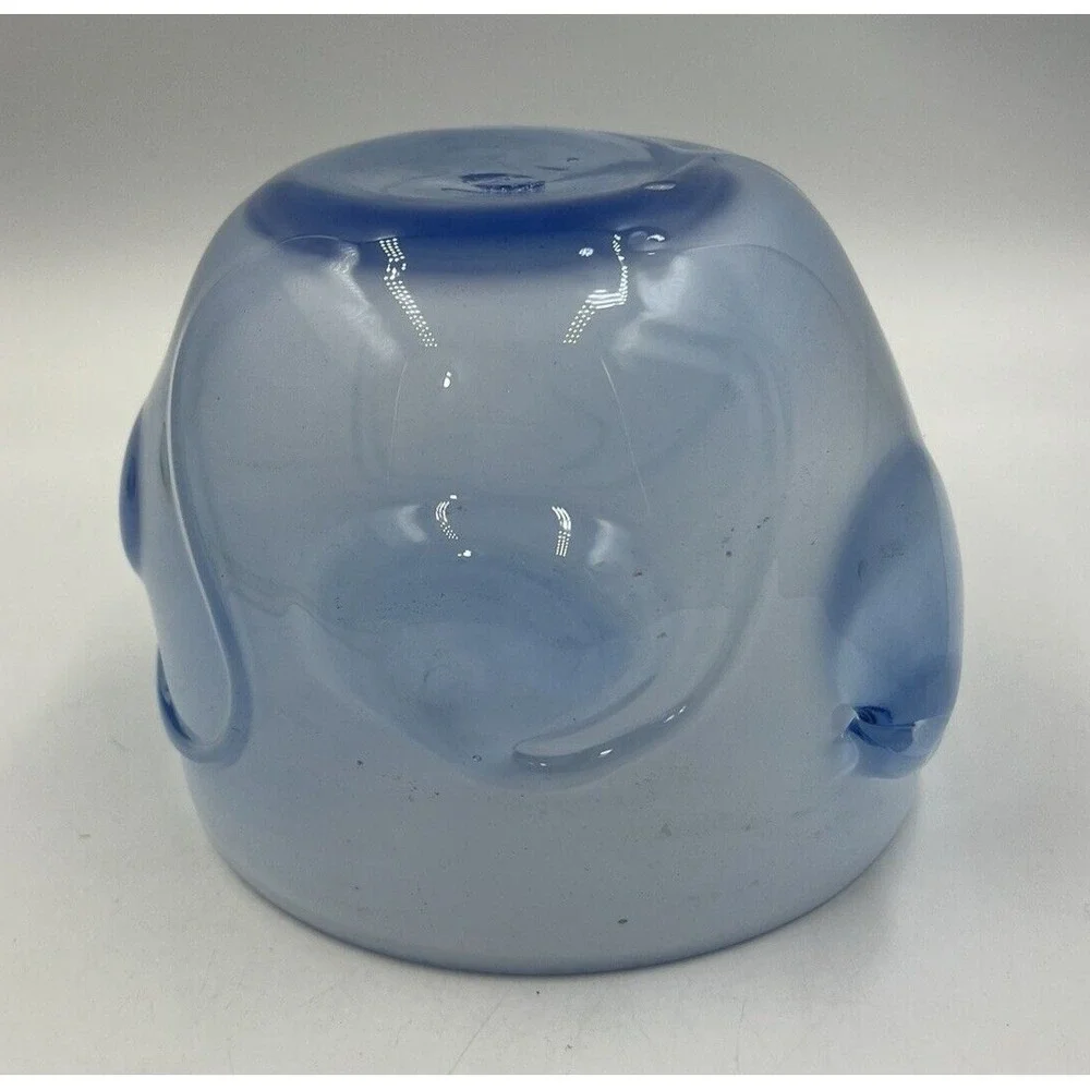 Signed David Hartman Studio Art Glass Bowl Blue Transition Milky Swirl Hand Blow
